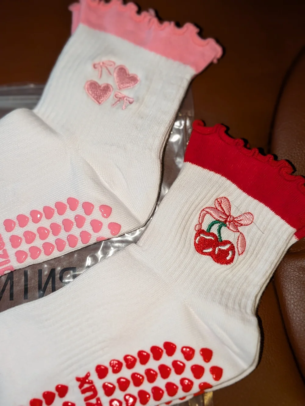 Pilates/Work Out Socks! ❤️Cute Heart & Cherry Design